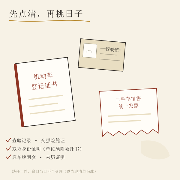 二手车过户材料与登记证书清单示意