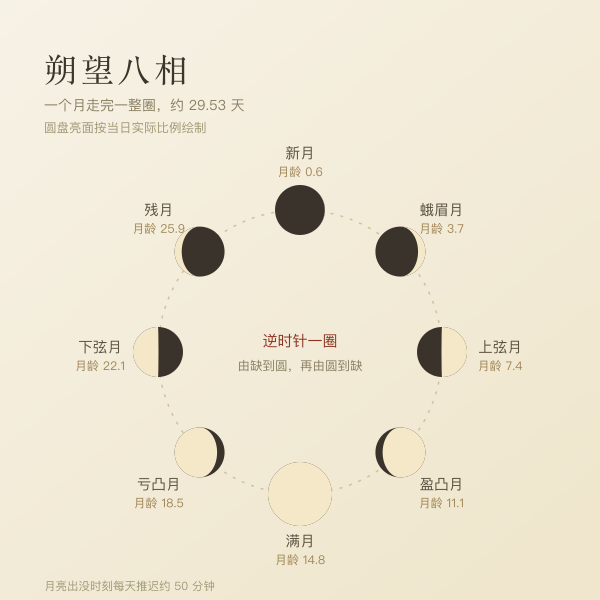 朔望八相在一个月里的位置与月龄刻度