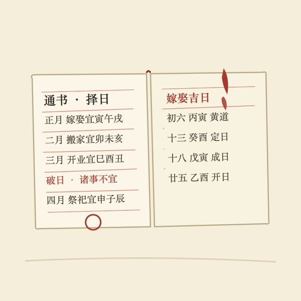 2026年通书黄道吉日查询配图：翻开的通书